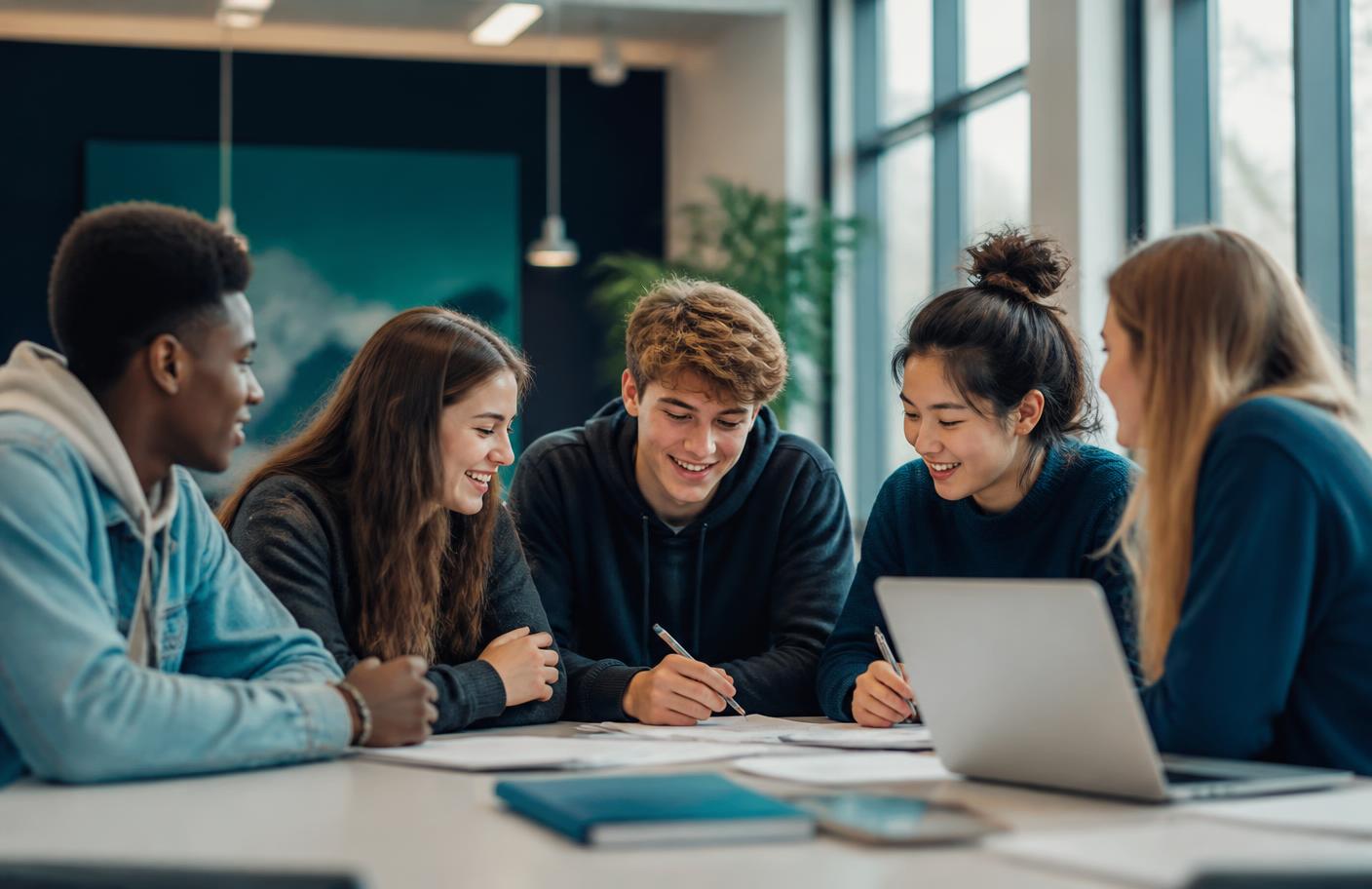 Students exploring ideas together in a modern learning space